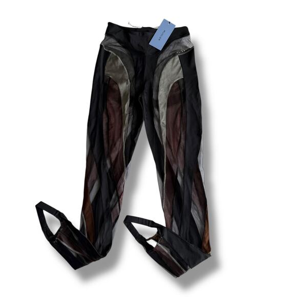 MUGLER HIGH RISE SHEER STIRRUP SPIRAL LEGGINGS WOMENS sz 40 GRAPHITE - Picture 1 of 8